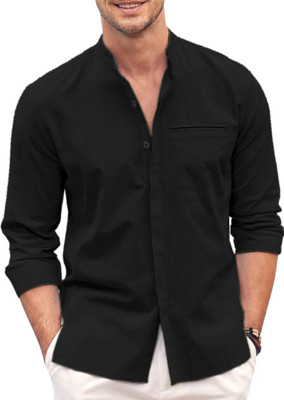 MOONBELL Men Solid Casual Black Shirt