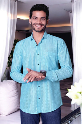 gurukrupa creation Men Self Design Casual Blue Shirt