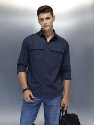 WROGN Men Solid Casual Blue Shirt