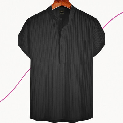 A DEEMOON TREND Men Self Design Casual Black Shirt