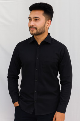 VowLoom Men Solid Formal Black Shirt