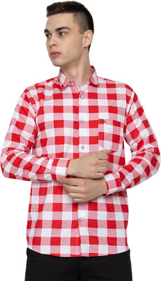 Modernity Men Checkered Casual Red Shirt