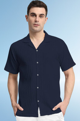 A Dearise Trend Men Self Design Casual Dark Blue Shirt