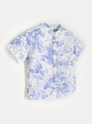 Cherry Crumble Boys Floral Print Casual White, Blue Shirt