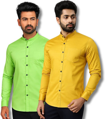CROWNTAIL Men Solid Casual Light Green, Yellow Shirt(Pack of 2)