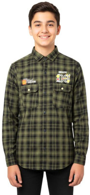 Kunashk creations Boys Checkered Casual Green Shirt