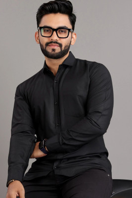 SPOQUE Men Solid Casual Black Shirt
