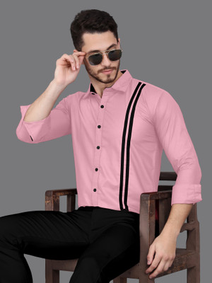 GAZZY CREATION Men Striped Casual Pink Shirt