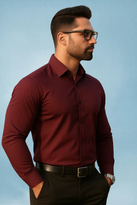 FFASHION Men Solid Formal Maroon Shirt
