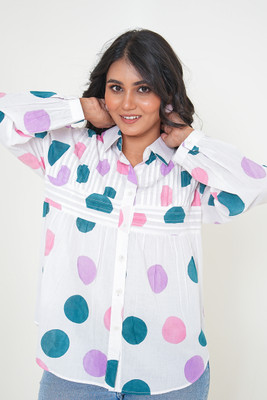 Akaay Stories Women Polka Print Casual White Shirt