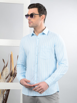 CRIMSOUNE CLUB Men Striped Casual Light Blue Shirt