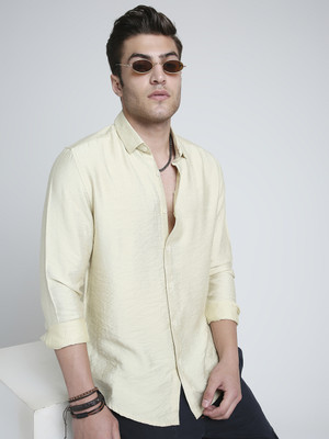 VASTRADO Men Solid Casual Beige Shirt