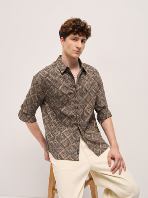 THE BEAR HOUSE Men Printed Casual Brown Shirt