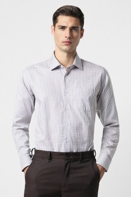 VAN HEUSEN Men Checkered Formal Blue, Brown, White Shirt