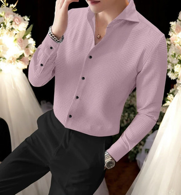 GCFAB Men Self Design Casual Pink Shirt