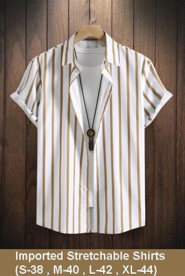 ZONANZA Men Printed, Striped, Solid Casual Gold Shirt