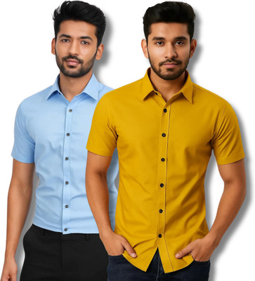 RAREMARK Men Solid Formal Light Blue, Yellow Shirt(Pack of 2)
