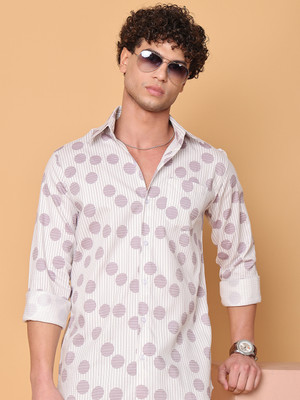 METRONAUT Men Printed Casual Cream Shirt