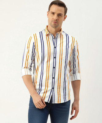 The Indian Garage Co. Men Striped Casual White Shirt