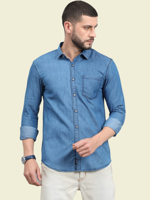 Regrowth Men Solid Casual Light Blue Shirt
