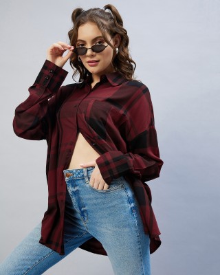 Chimpaaanzee Women Striped Casual Maroon Shirt