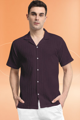 Dharamraj Fashion Men Self Design, Striped Casual Purple Shirt