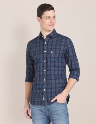 U.S. POLO ASSN. Men Checkered Casual Black, Dark Blue, Grey Shirt