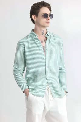 RODEIZ Men Striped Casual Green Shirt