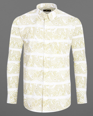 french crown Men Printed Casual White, Beige Shirt