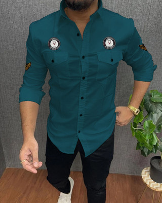 Lonexo Men Printed Casual Dark Green Shirt