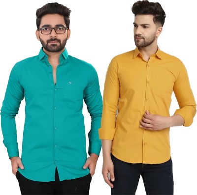 Modernity Men Self Design Casual Light Green, Yellow Shirt(Pack of 2)