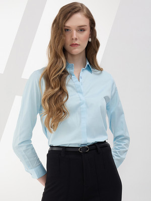METRONAUT Women Solid Formal Blue Shirt