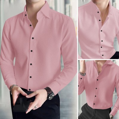 METRONAUT Men Self Design Casual Pink Shirt