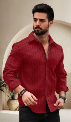 Growwax Men Solid Casual Maroon Shirt