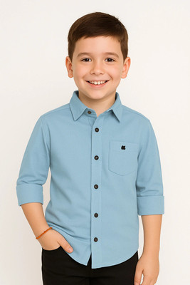 ZAKAR STYLE Boys Solid Wedding Black Shirt