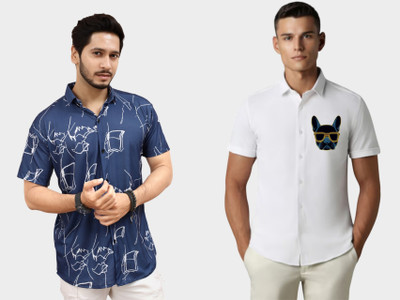 DADA IMPEX Men Printed Casual Dark Blue Shirt(Pack of 2)