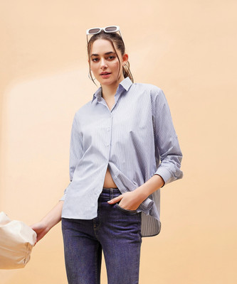 SASSAFRAS Women Striped Casual Blue Shirt