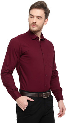 Frenfine Fashion Men Solid Formal Maroon Shirt