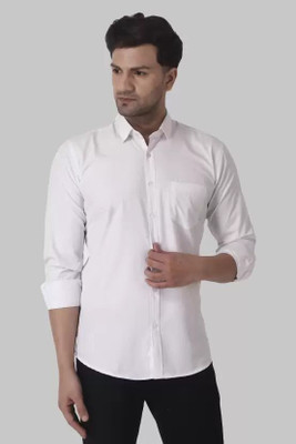 MOONBELL Men Solid Casual White Shirt