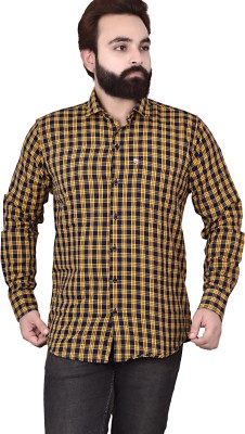 Marc Laurent Men Checkered Casual Black, Yellow Shirt