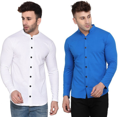 tfurnish Men Solid Casual White, Blue Shirt(Pack of 2)