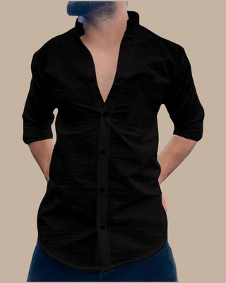 VISHV Men Solid Casual Black Shirt