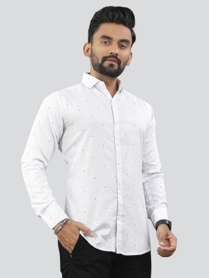 NIVICK Men Printed Formal White Shirt