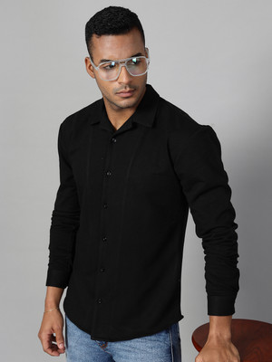 RIGO Men Solid Casual Black Shirt