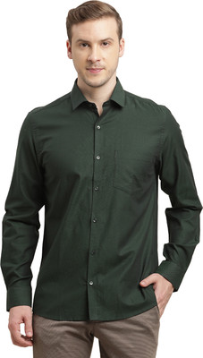 TURTLE Men Self Design Formal Dark Green Shirt