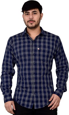 HouseOfCommon Men Checkered Casual White, Blue Shirt