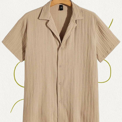 Nita creation Men Self Design Formal Beige Shirt