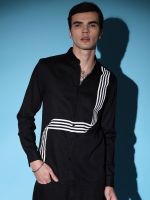 The Indian Garage Co. Men Striped Party Black Shirt