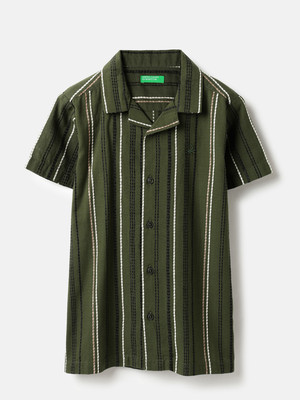 United Colors of Benetton Boys Striped Casual Green Shirt