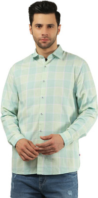 Tim Paris Men Checkered Casual Light Green, White, Yellow Shirt